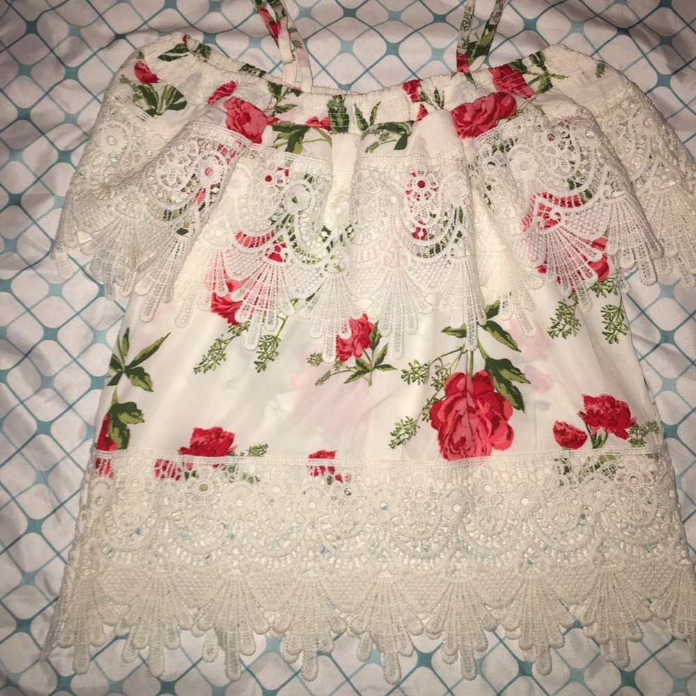 Off the shoulder floral lace blouse